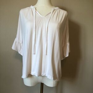 J Crew White Ruffle Sleeve Top Size XS